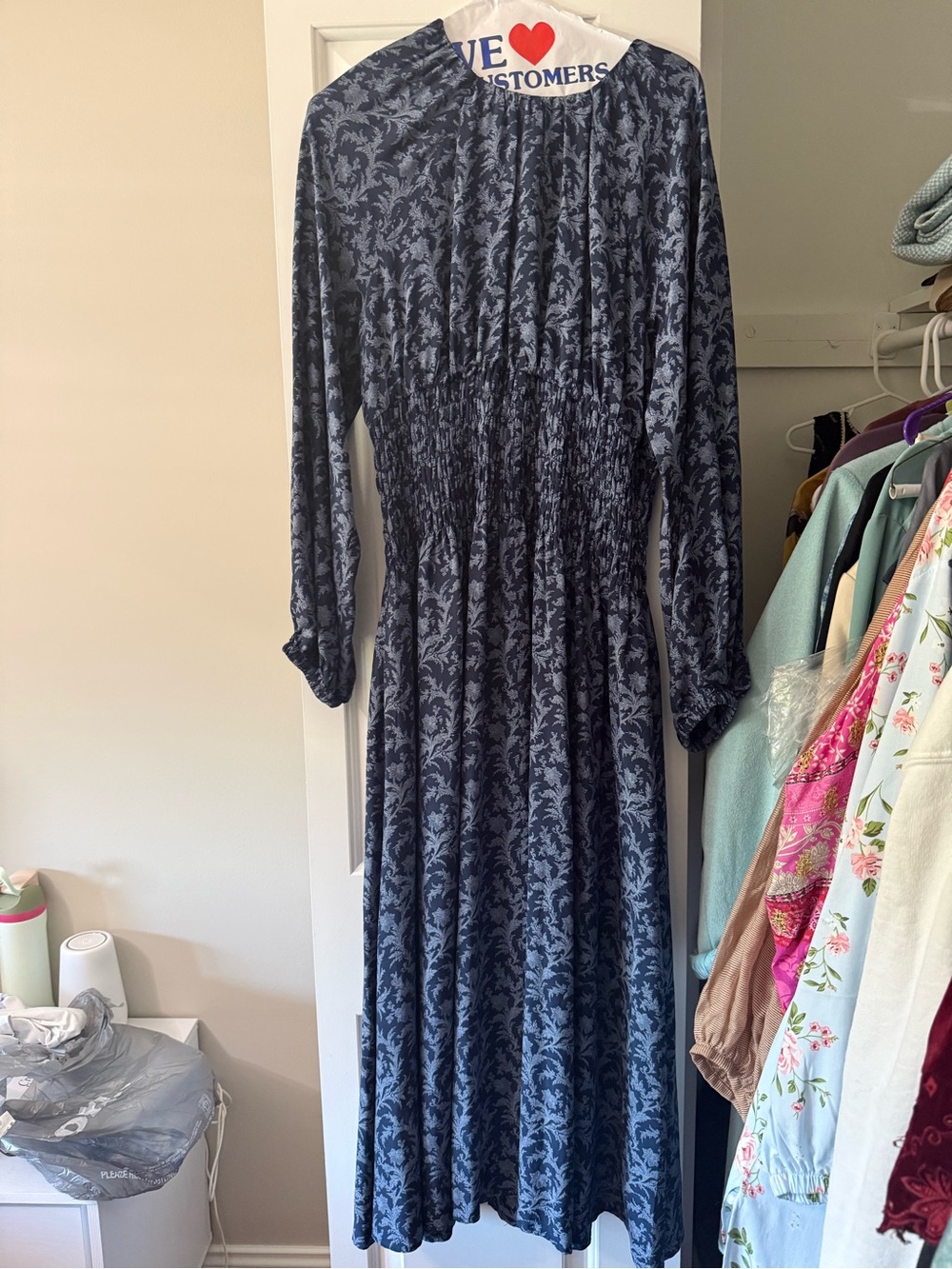 Madewell Navy Floral Long Sleeve Midi Dress